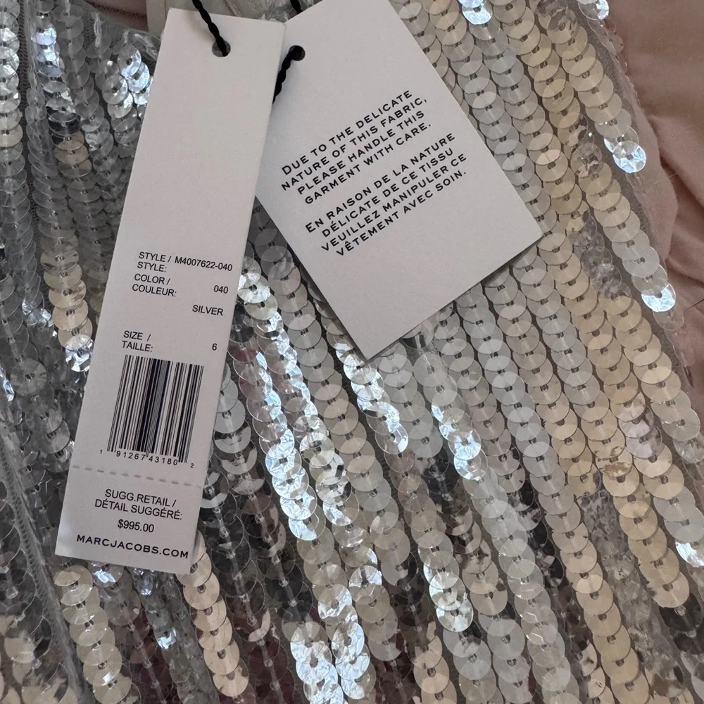 Marc Jacobs Runway NWT silver sequin midi dress with black detachable belt - Picture 9 of 15